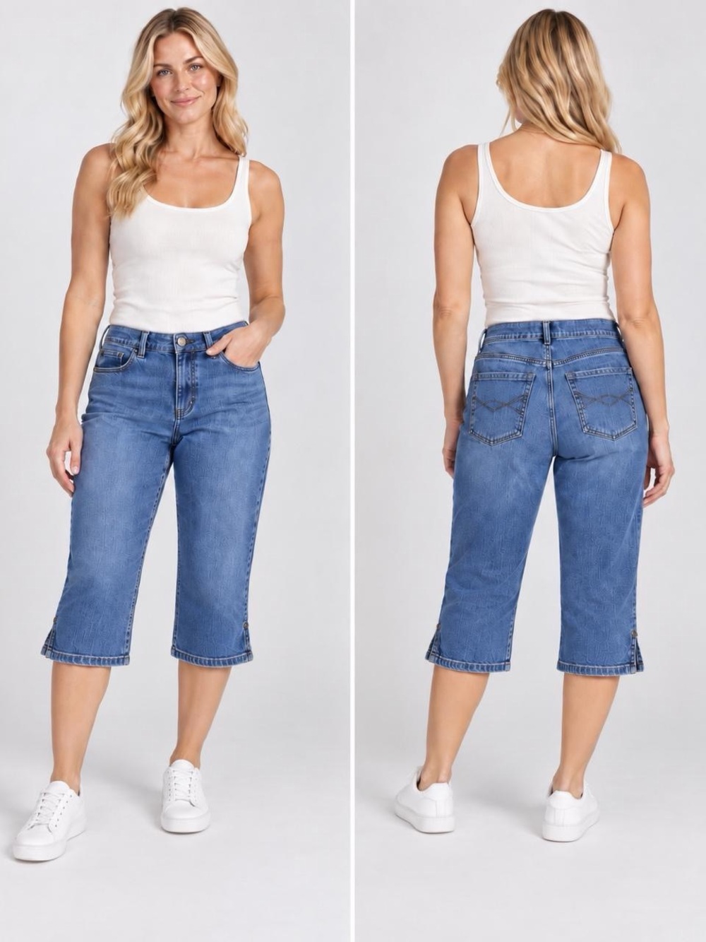 Sonoma Life + Style Medium Wash Denim Capris Size 8 Side Slit Cropped Jeans